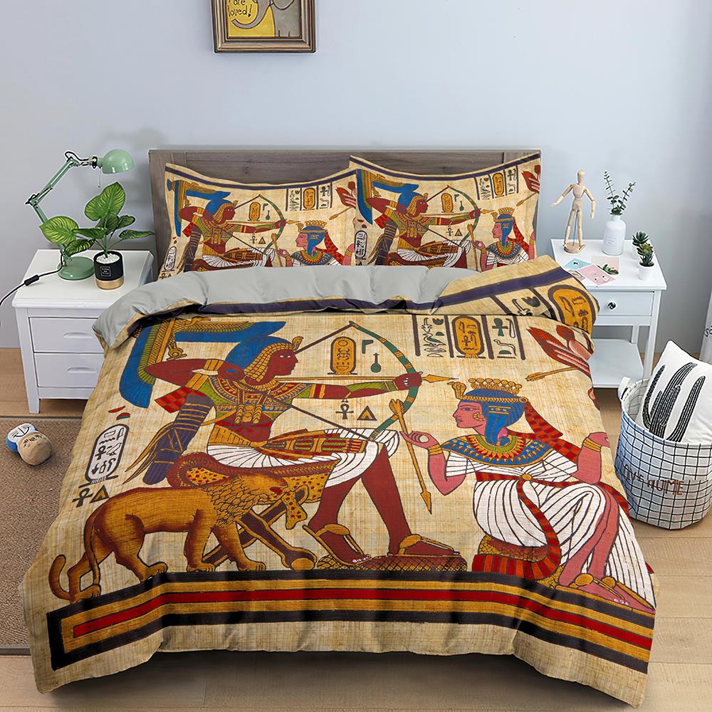 Egyptian Bedding Set Ancient Egypt Civilization Duvet Cover Characters Bedclothes 2/3PCS African Tribe Quilt Cover