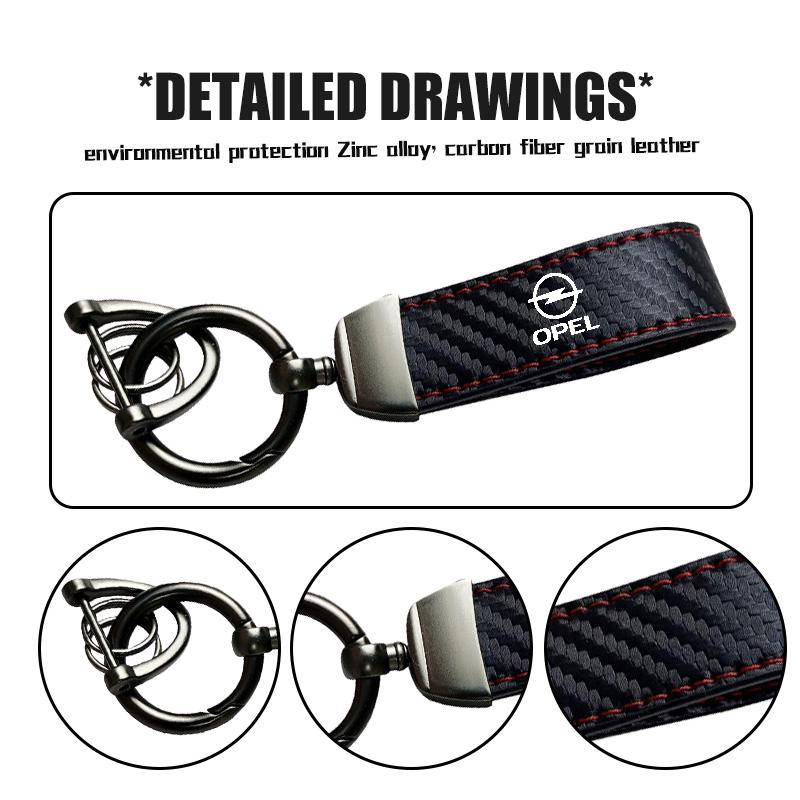 Car Keychain Logo Carbon Fiber Leather Emblem Key Chain Accessories For Opel Meriva Mokka Grandland Vectra Zafira Vivaro Antara
