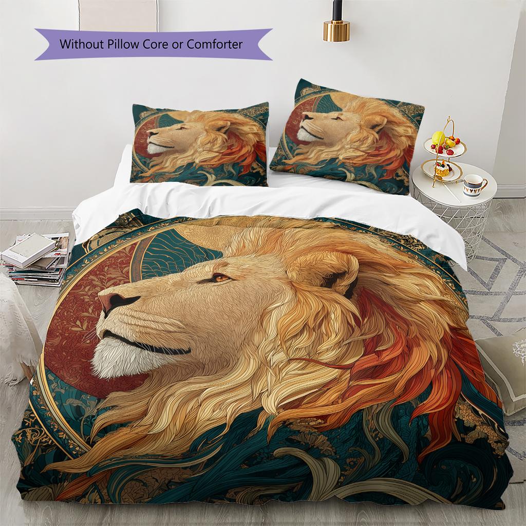 Постельное белье с рисунком «Король Лев» Домашний декор Подарок на день рождения (1 пододеяльник + 2 наволочки, без наполнителя)