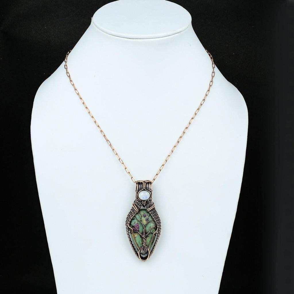 Древо Жизни Рубиновый Фуксит Медная Проволока Оплетенный Подвеска Драгоценный камень Проволочные Украшения Радужный Лунный Камень Украшения Подвеска Ручной Работы Украшения Древо Жизни