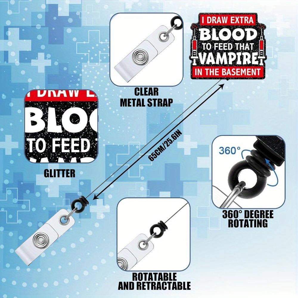 Черный подарочный набор бейджа-ролика «Дополнительная кровь». Забавный клип для бейджа флеботомиста для медсестер и медицинского персонала.