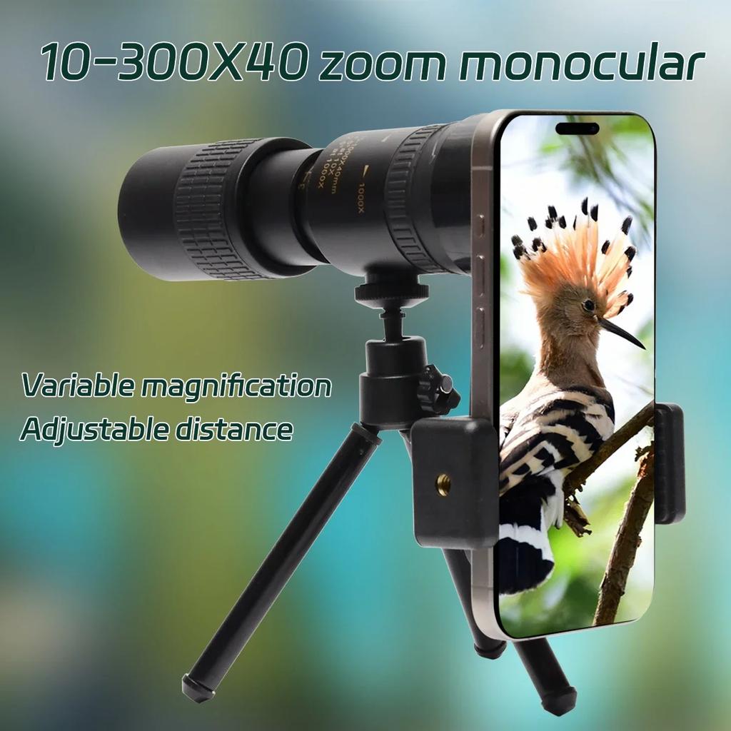 Телескоп 10-300x40 Zoom HD 4K Портативный прочный бинокль с большим радиусом действия Профессиональный монокуляр BAK4-Prisms Для охоты и кемпинга