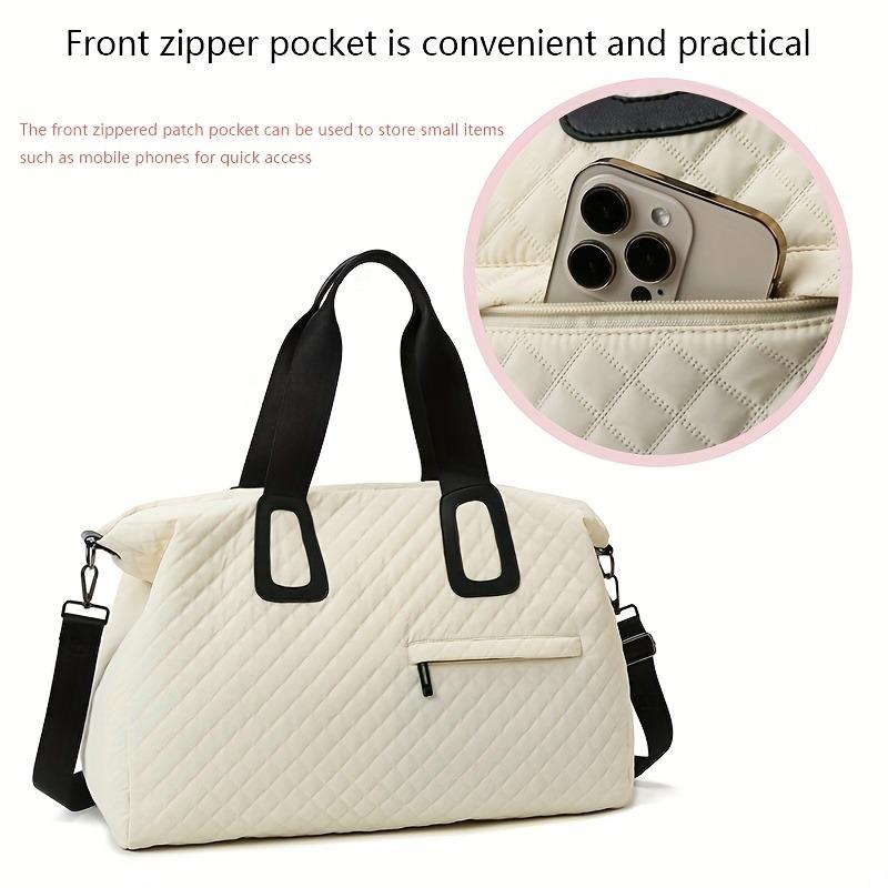 Женская стеганая дорожная сумка-даффл большой вместимости с ромбовидным узором, однотонная сумка для ночевки с несколькими карманами, женская сумка-тоут для отдыха