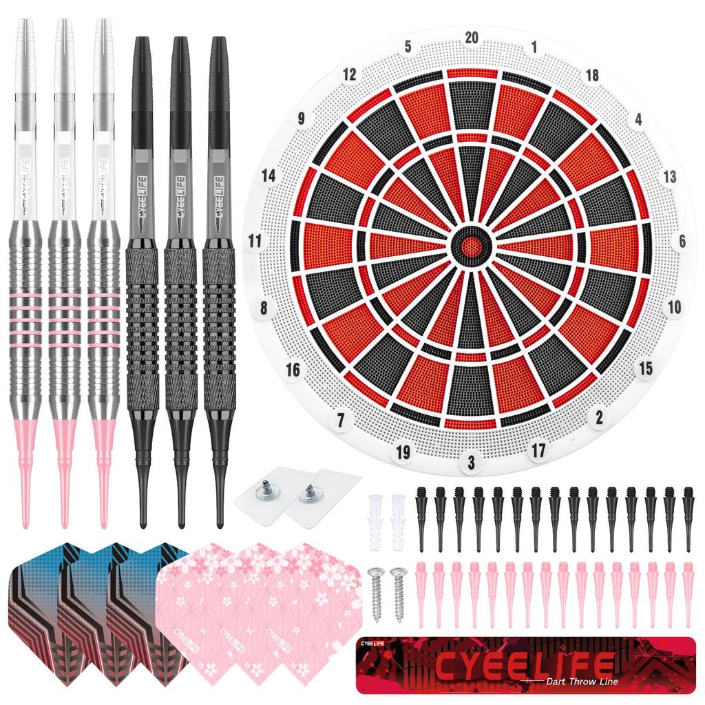 CyeeLife Soft Tip Dartboard Professional 6 dartboards with 6 30 1 throw 2 board Set arrows, flights, tips, line, stands.