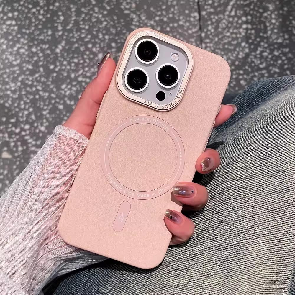 Magnetic Suction Suitable for Iphone16promax Leather Pattern Mobile Phone Case Apple 15 Metal Lens 14 Advanced Sense Protection Case