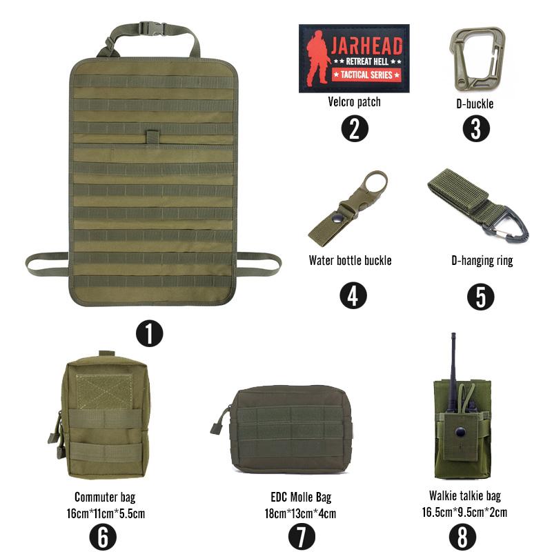 MOLLE Car Seat Back Organizer Tactical Vehicle Seat Panel Storage Bag with Multi EDC Pouch Phone Bag for Hunting Camping Travel