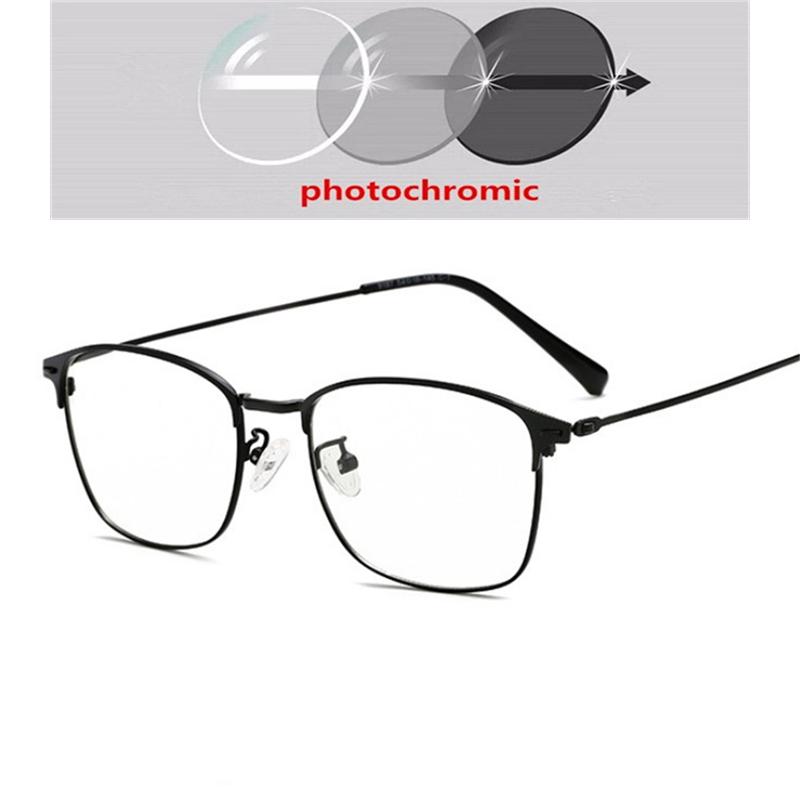 Sun Photochromic Lens Square Nearsighted Glasses Anti Blue Light Computer Prescription Eyeglasses Diopter 0 to 4 0