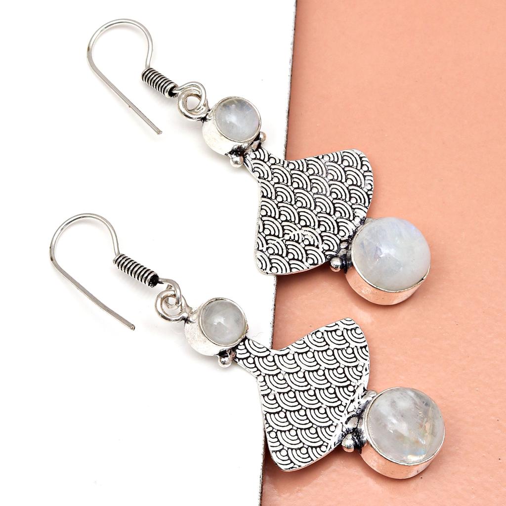Серьги из серебра 925 пробы с лунным камнем, стерлинговые ювелирные изделия, радужная серьга, натуральный драгоценный камень