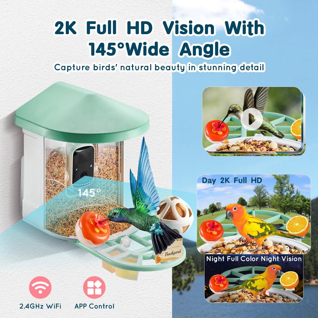 VEVOR Smart Bird Feeder with Camera, 2K HD AI Identify 10,000+ Bird Species