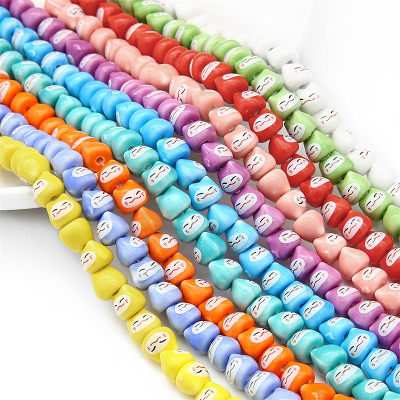 5/10 шт. 10x9 мм ручная роспись керамические бусины Lucky Cats цветочная глазурь фарфоровые бусины-разделители для изготовления ювелирных изделий DIY подвески браслет ожерелье ремесла