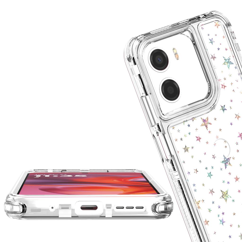 For Motorola Moto G05 4G/E15 4G Case Clear Acrylic TPU Hybrid Phone Cover with Laser-printed Film