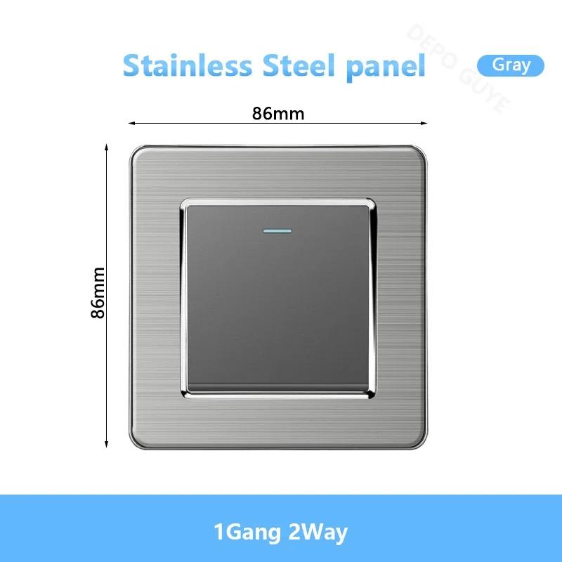 Universal Wall Light Switch Brushed Stainless Steel Panel,UK Type-c 18W Quick Charging Socket 220V Double USB Electrical Outlet