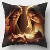 Nativity Scene Pillow Cover Religious Christmas Decor with Farm Animals Inspirational Gift for Faith-Based Family