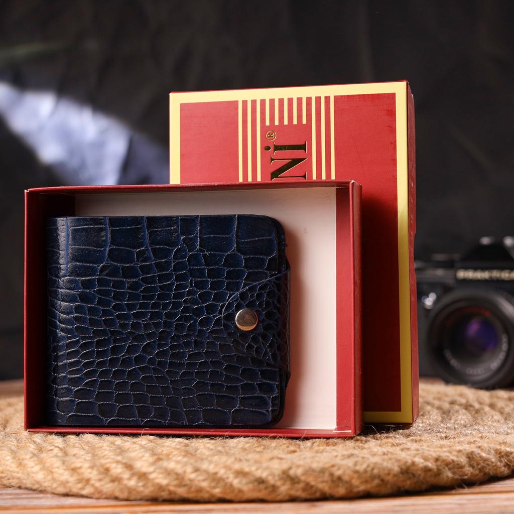 Стильное Мужское портмоне в два сложения из натуральной фактурной кожи с тиснением под крокодила CANPELLINI Purse 21577 Синее