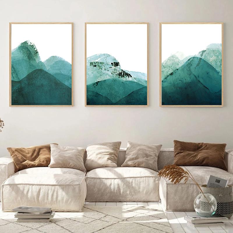 Новый китайский стиль абстрактный пейзаж живопись зеленые горы плакат настенная живопись холст картины украшения гостиной