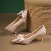 Элегантные туфли-лодочки на высоком каблуке, женские новые китайские туфли с открытым верхом, одинарные туфли с бантом, туфли на высоком каблуке, туфли для подружки невесты, свадебные, в национальном стиле, женская обувь