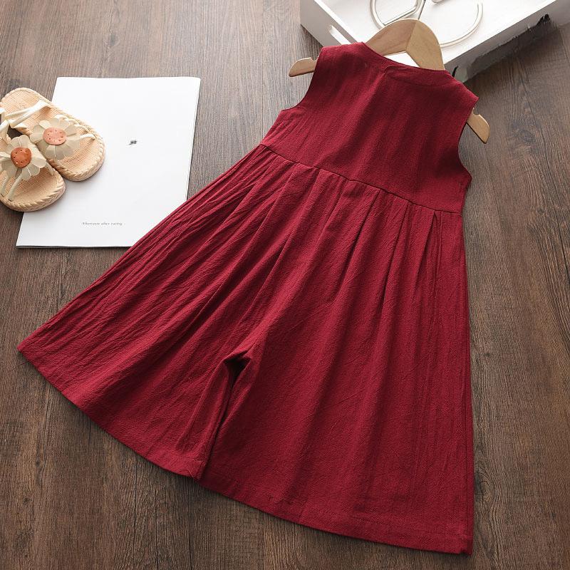 Summer Girls Fashion Sleeveless Wide-leg Jumpsuit Solid Color One-piece Pants with Buttons