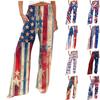 Women's Casual Straight Leg Independent Day Print Beach Pants With Pockets And Pleated Pants