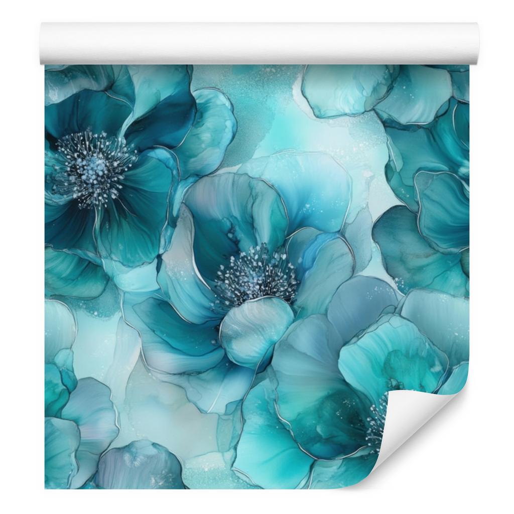Wallpaper Ink turquoise, celadon, navy blue and blue 50x1000