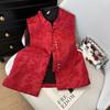 Elegant Retro Jacquard Plum Orchid Bamboo Chrysanthemum Red Festive Stand-up Collar Buckle Vest Vest