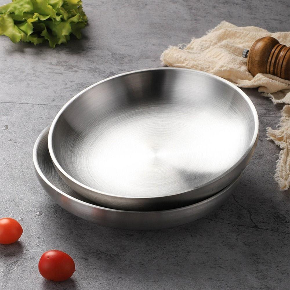 Round 304 Stainless Steel Dishes Anti Scalding Steak Plate Durable Dinning Plate Kitchen