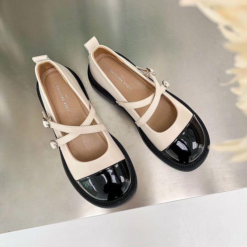Ретро туфли Мэри Джейн из маленькой кожи женские летние новые с круглым носком и перекрестной пряжкой на толстой плоской подошве, маленькие ароматные туфли