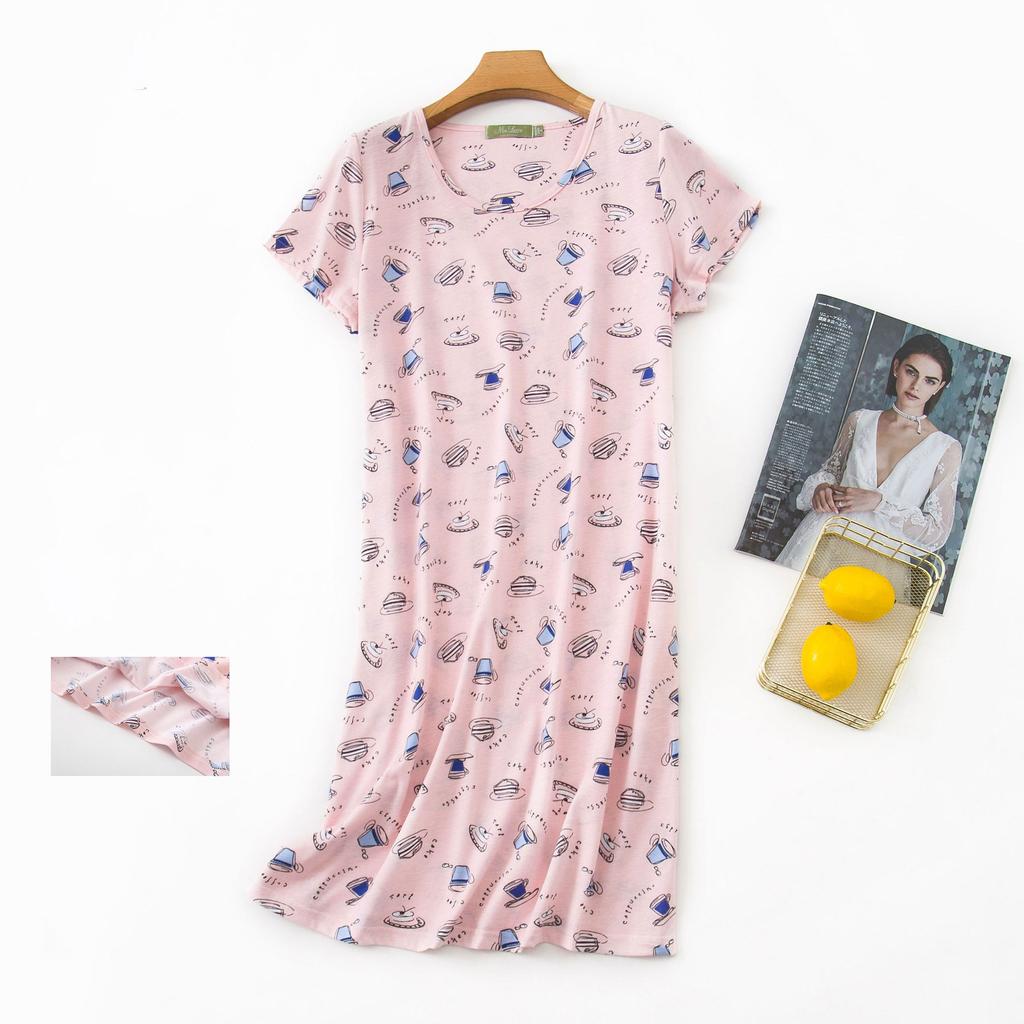 Plus Size Summer Women Nightdress Short Sleeve Cute Cartoon Sleepwear Sweet O Neck Nightgowns Pyjamas Lady's Cotton Sleepdress