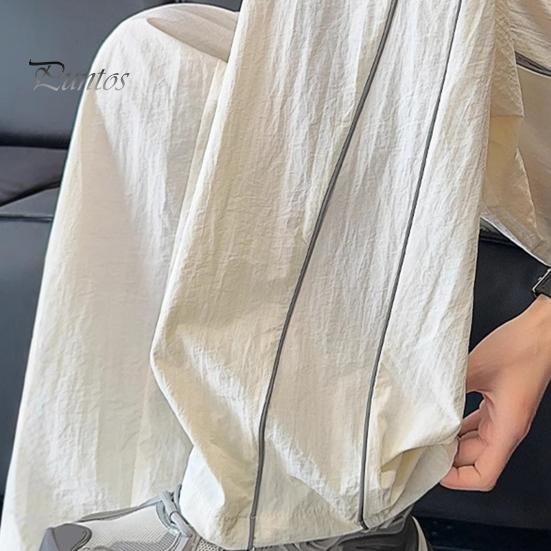 Men's Quick-Dry Baggy Trousers Drawstring Waist Loose Fit Pants Lightweight Casual Trousers with Side Lines Decoration for Street Vacation