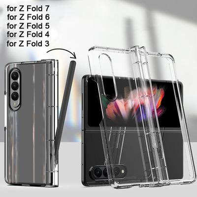 Для Samsung Z Fold 7 Прозрачная защитная крышка шарнира со слотом для ручки Ударопрочный жесткий чехол-накладка из ПК для Galaxy Z Fold7 Fold6 Fold5