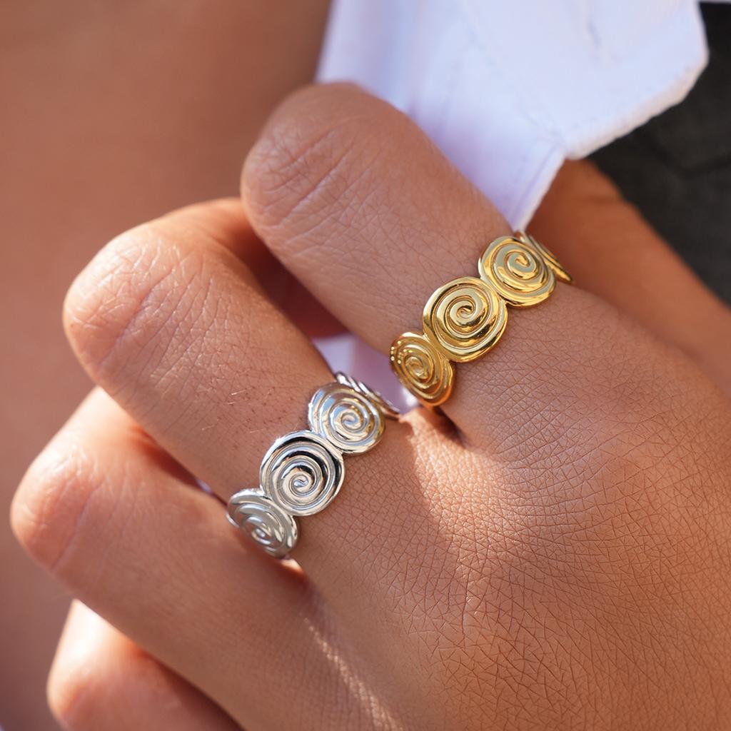 Stainless Steel Geometric Ring for Women Spiral Conch Open Adjustable Ring Personality Design for Banquet Vacation Jewelry Gifts