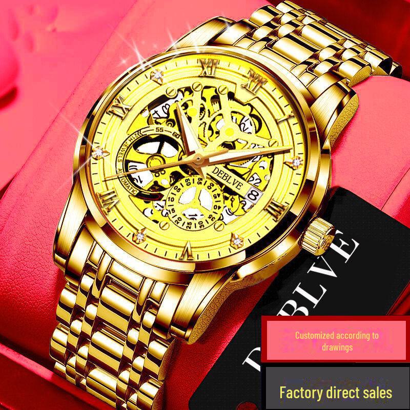 Новые мужские модные светящиеся механические часы с прочным ремешком