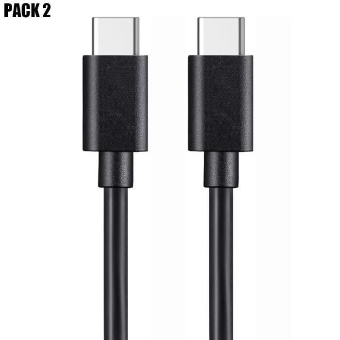 Câble USB-C vers USB-C pour Samsung Galaxy A14 5G A15 A16 A23 4G-5G A34 A36 A54 A56 - Noir - 1 Mètre - Lot 2 - E.F.CONNECTION