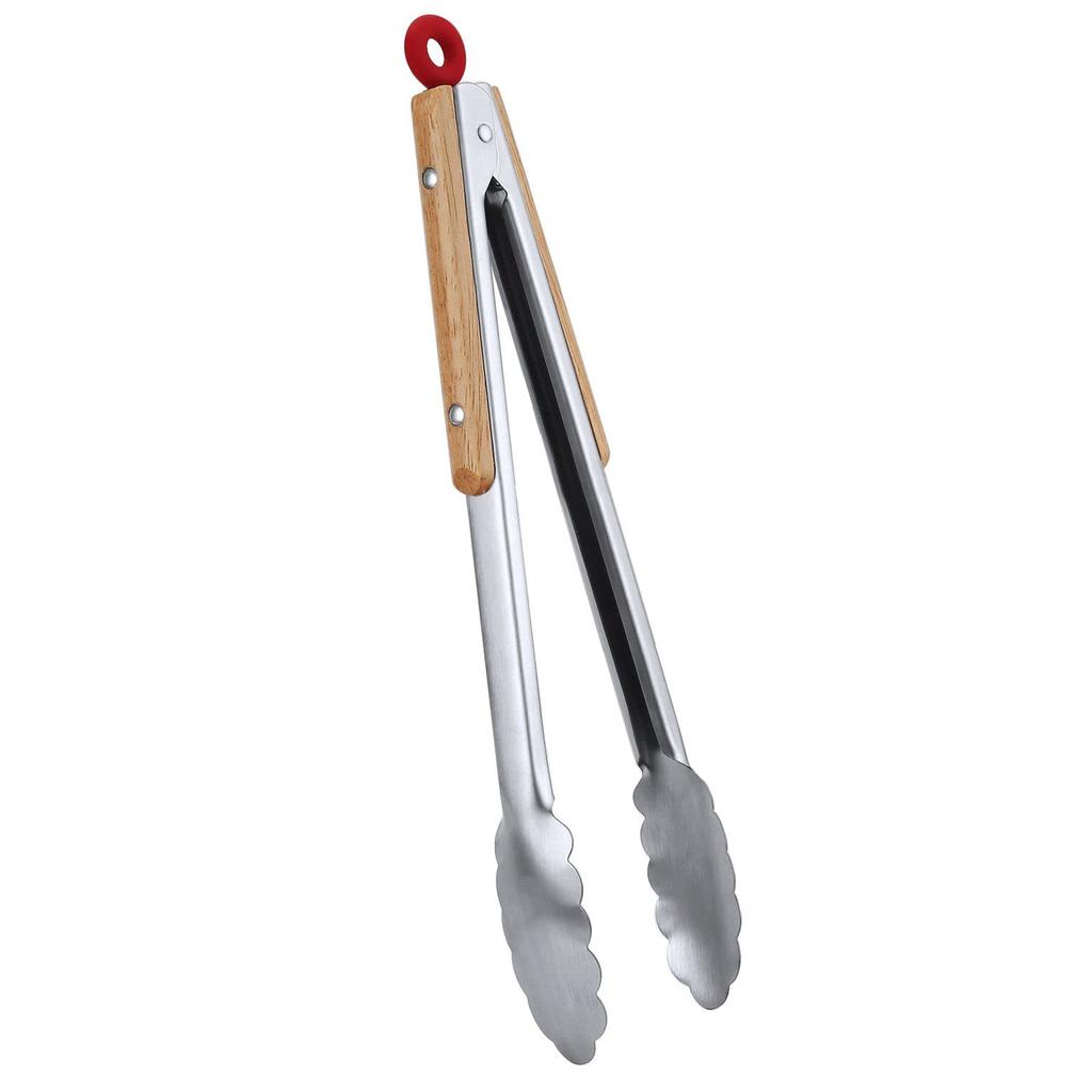 Кухонные щипцы Leeseph из нержавеющей стали 9 и 12 дюймов, металлические щипцы для еды с фиксатором и деревянными ручками, щипцы для сковородок и барбекю