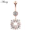 Alisouy 1pc Surgical Steel Crystal Zircon Flower Heart Leaf Bow-knot Dangle Button Navel Piercing Ring Belly Ring Body Jewelry