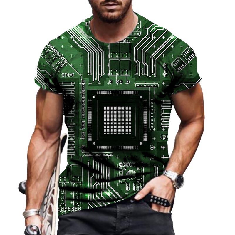 Летние футболки с круглым вырезом и 3D-принтом печатной платы, модные повседневные мужские футболки с коротким рукавом