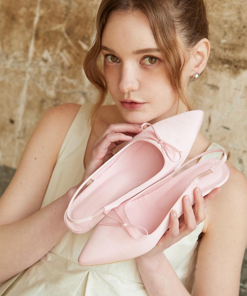 Женская туфля-слингбэк Blair на kitten heel, с лентой из атласа, 5 см, на заказ (Cw0087Pk)