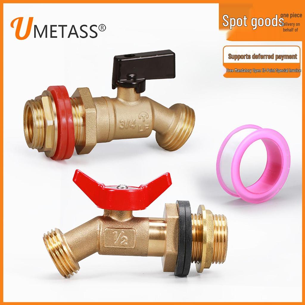 Cross-Border Brass Ball Valve with Bulkhead Fitting & G Thread Rain Barrel Faucet Set