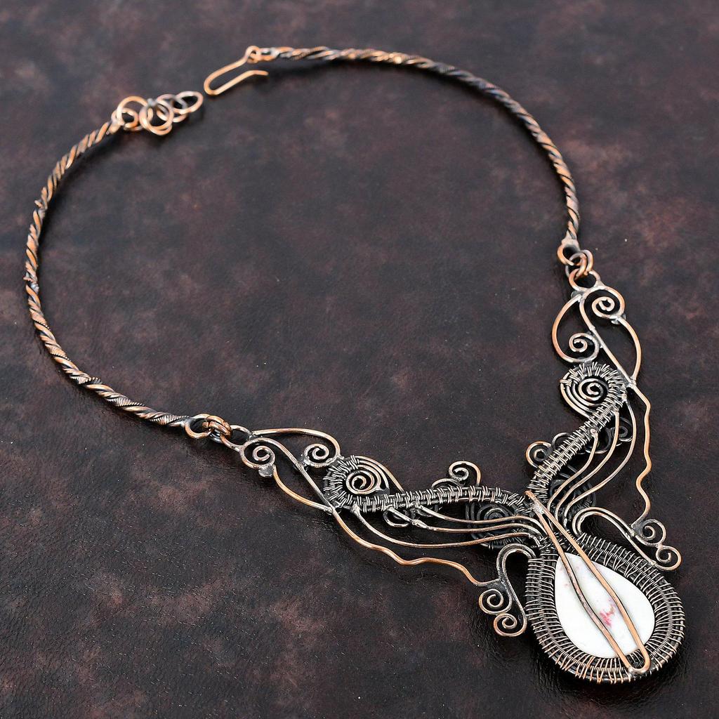 Ожерелье из киновари, обернутое медной проволокой, регулируемое ожерелье, красивые медные украшения, ожерелье из драгоценных камней, подарок для жены, ювелирные изделия ручной работы