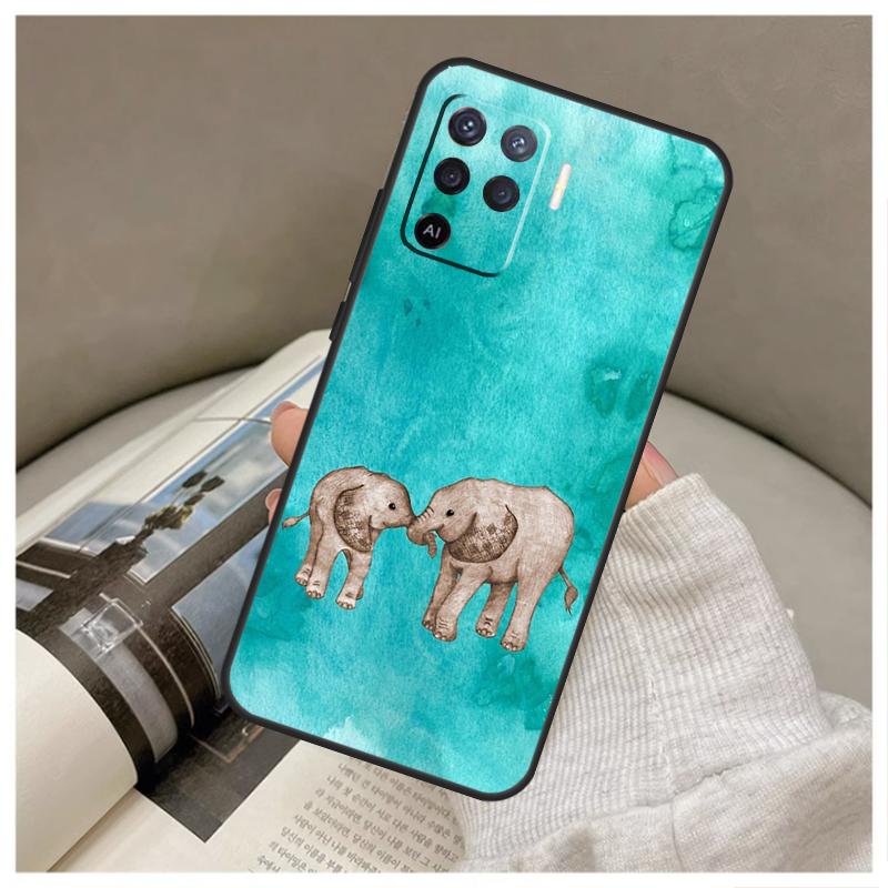 Baby Elephant For OPPO A15 A16 A17 A74 A94 A58 A78 A98 A76 A96 A77 A5 A9 A52 A72 A79 A53S A54S A57S Case