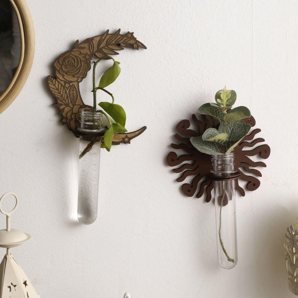 With Pipes Sun Moon Wall Planters Wall-Mounted Wall Hanging Holder Wooden Plant Fram Kitchen