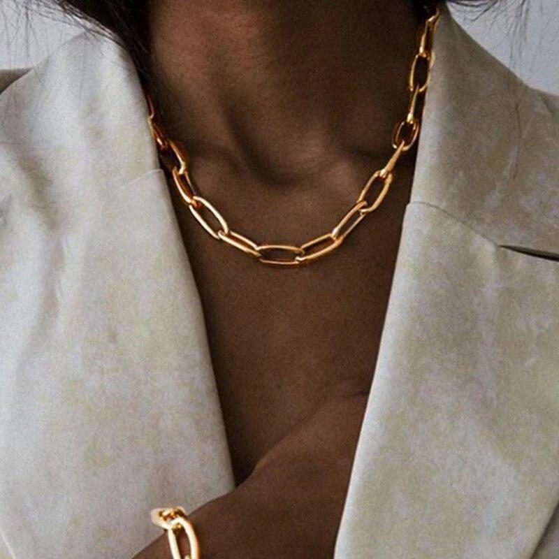 DAXI винтажные панк-цепочки на шею колье-подвеска ожерелье для женщин золотой цвет толстая цепочка ожерелья вечерние ювелирные изделия в стиле бохо воротник