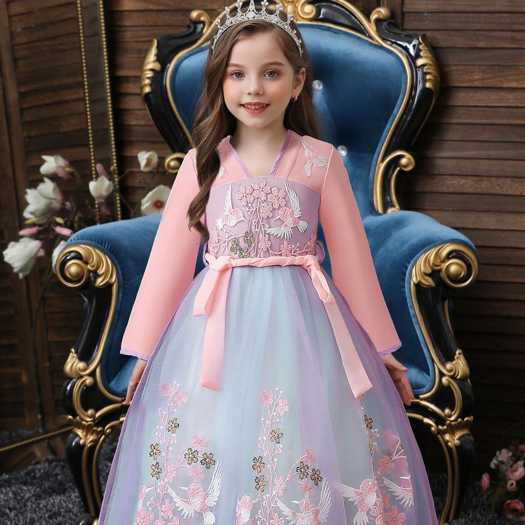 Весеннее детское платье Hanfu для девочек в стиле Тан, вышитое в стиле Древней Сказки, юбка, платья для вечеринок и банкетов
