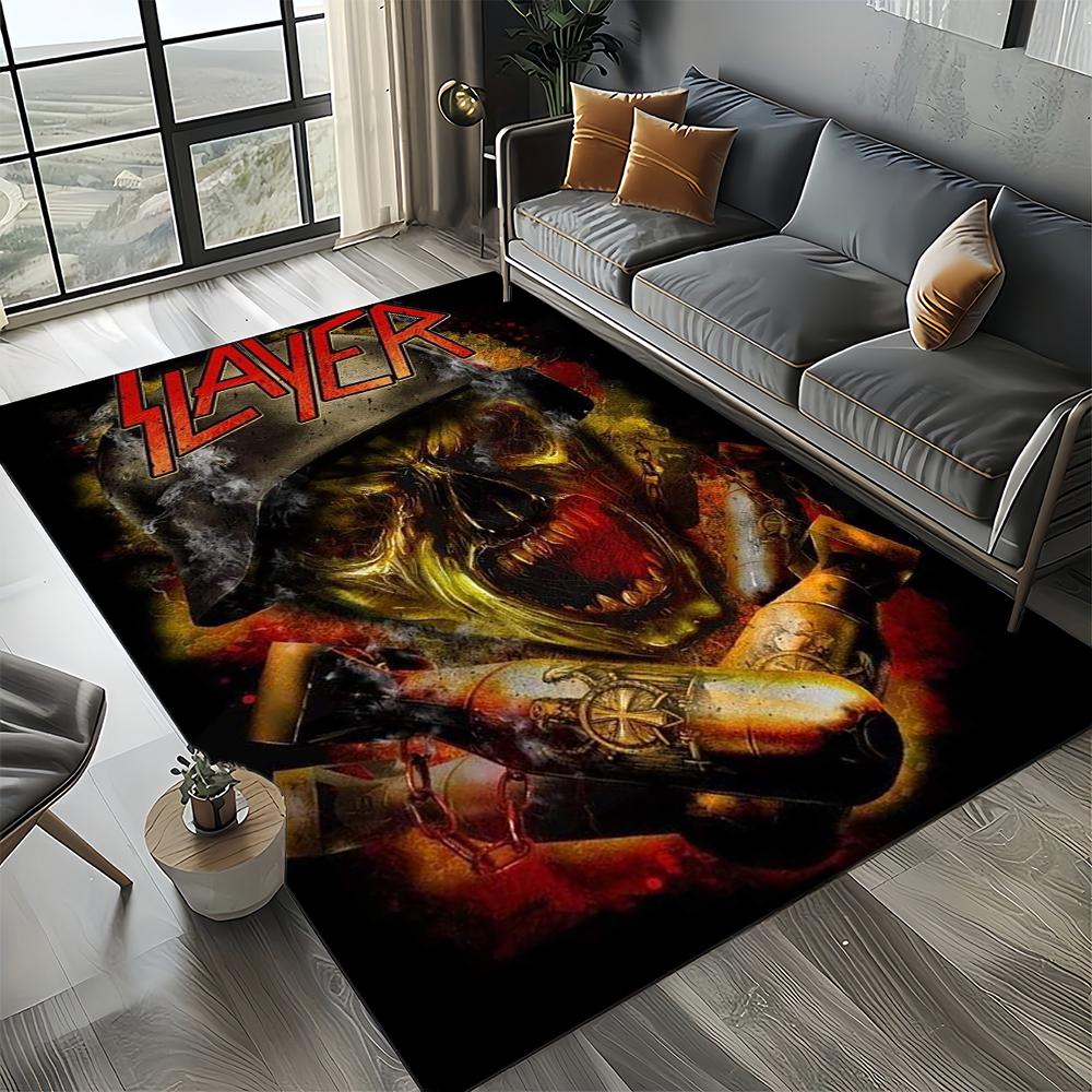 3D Retro Band Slayer Heavy Metal Rcck Sign Carpet Rug for Living Room Bedroom Home Sofa Decoration,Kid Play Non-slip Floor Mat