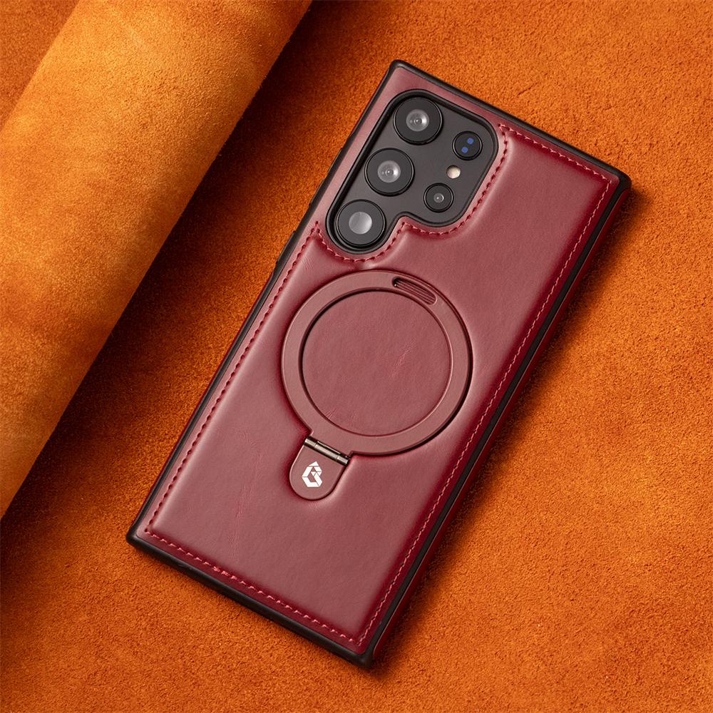 Деловой Ретро Кожаный Держатель Магнитный Чехол Для Samsung Galaxy S25 S24 Ultra S23 S22 Plus A15 Беспроводная Зарядка Противоударный Чехол