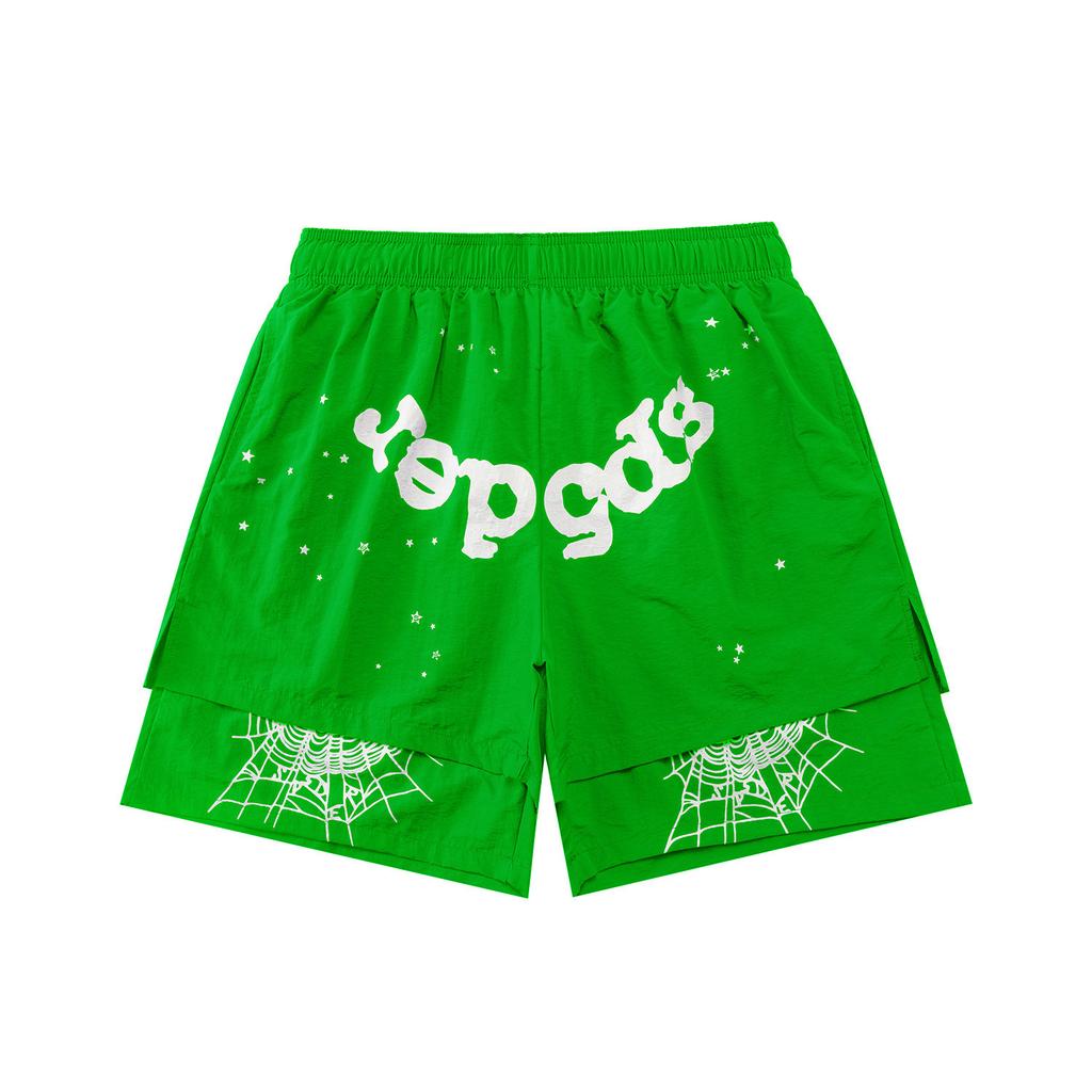 Cross-border European and American trendy brand sp5de spider web letter fake two-piece casual shorts men's and women's high street sports 