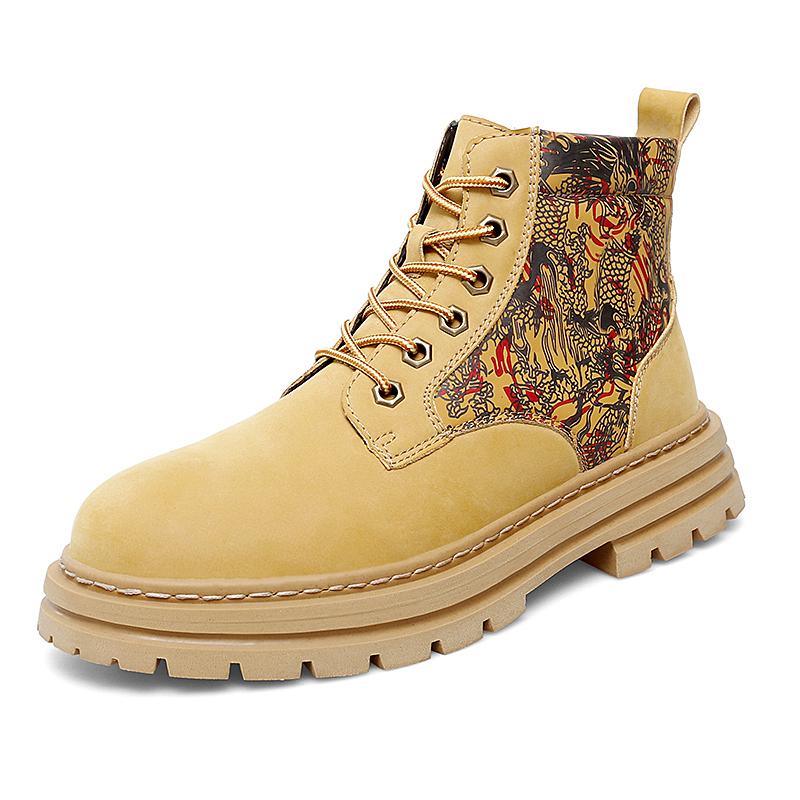 Fashion Genuine Leather Luxury Winter Plush Warm Snow Boots Yellow Boots for Men Women Fashion British Style Work Shoes Autumn Plus Size