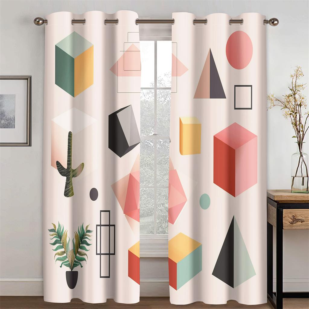 Современные минималистичные шторы с геометрическим цветным линейным узором, декор для детской комнаты, гостиной, спальни, кухни, балкона, 2 панели