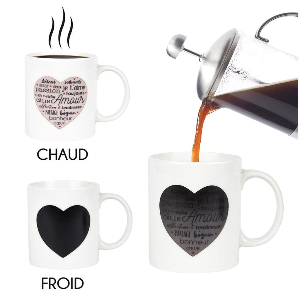 Les Trésors De Lily [R2424] - Thermal Ceramic Mug 'Words of Love' Black White - 90x75 Mm (30 Cl)