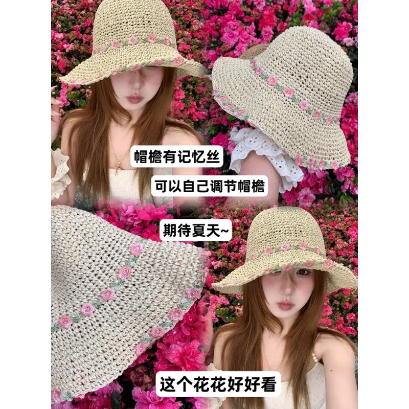 Оригинальные соломенные женские шляпы с цветочным декором, летние корейские модные универсальные дышащие солнцезащитные кепки с цветочным принтом для пляжа