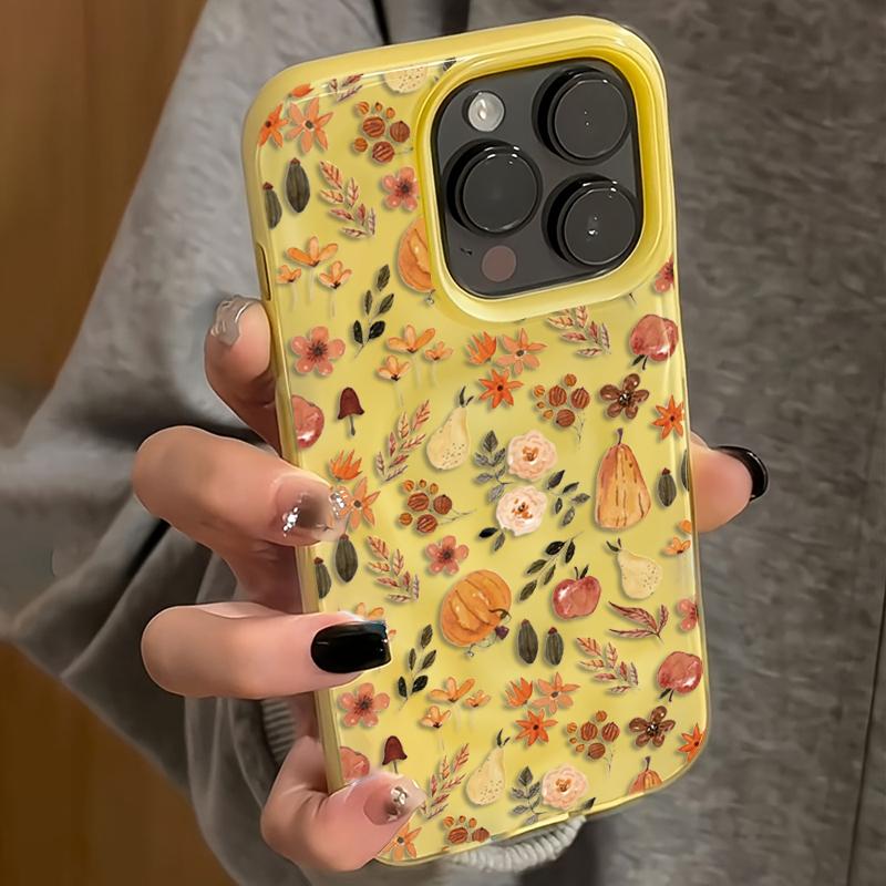 Осенние Цветы и Растения Узоры Складки Текстура Чехол для Телефона для iPhone 16 15 14 17 Air 12 13 Pro Max 16 Plus Мягкий Чехол